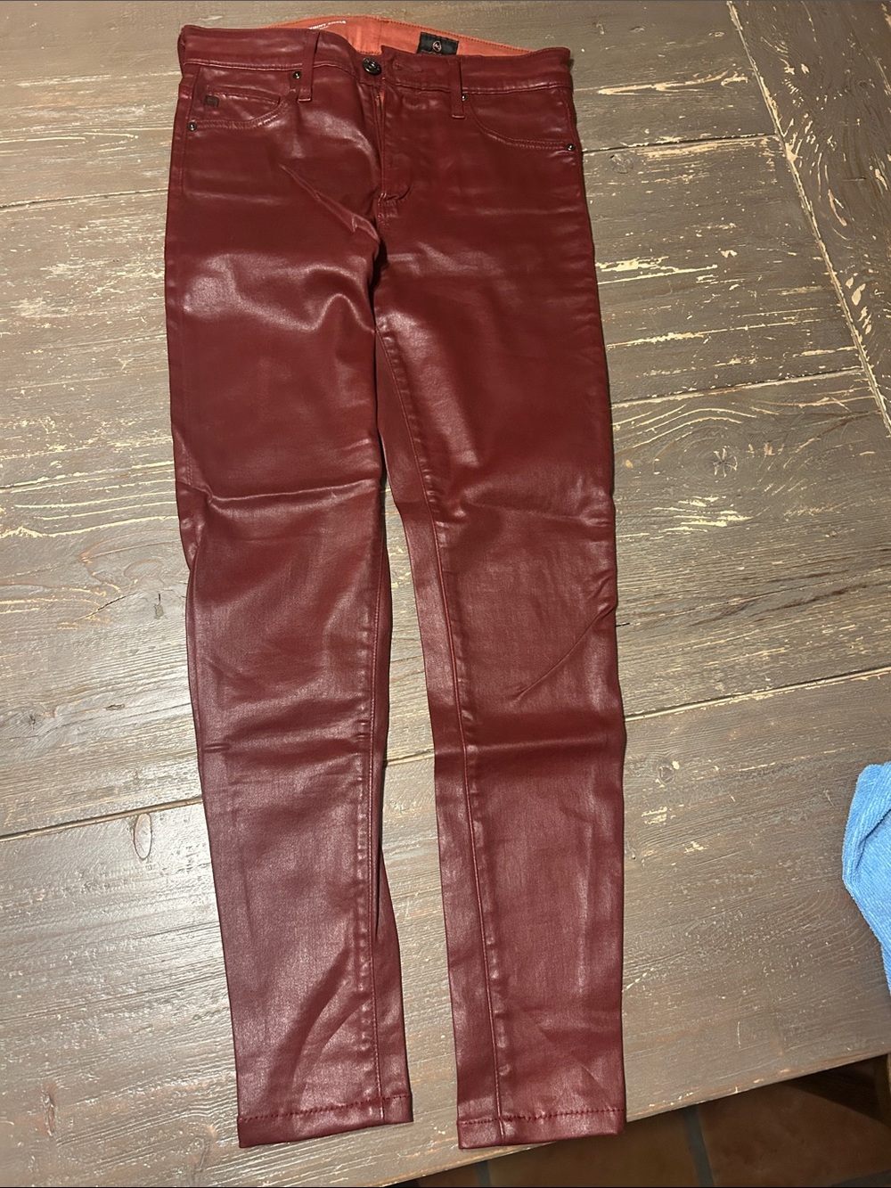 Ag Adriano Goldschmied Women's Coated denim Leather Skinny Jeans - Wine - Picture 3 of 8